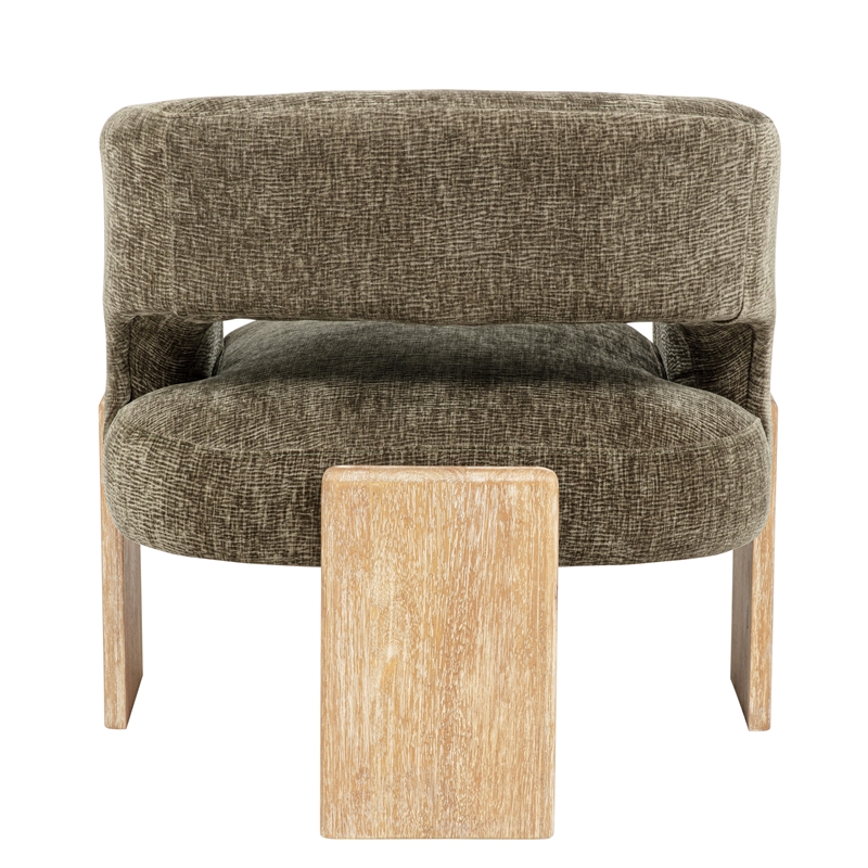 Pemberly Row Ribbed Linen Accent Chair in Garden Green on Solid Wood