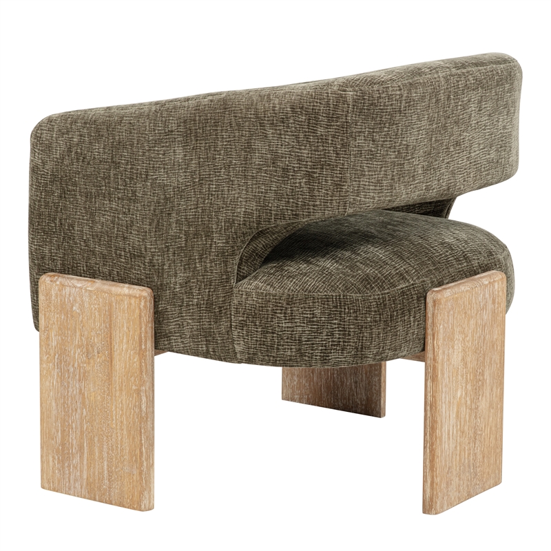 Pemberly Row Ribbed Linen Accent Chair in Garden Green on Solid Wood