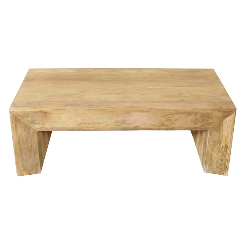 Pemberly Row Solid Mango Wood Cocktail Table in Natural Finish