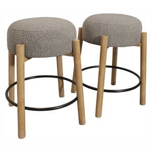 Pemberly Row 2-Piece Boucle Fabric Counter Stool Set in Silver on Wood