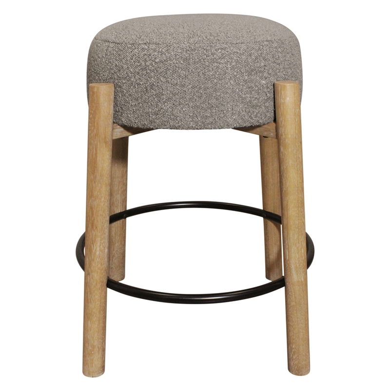 Pemberly Row 2-Piece Boucle Fabric Counter Stool Set in Silver on Wood
