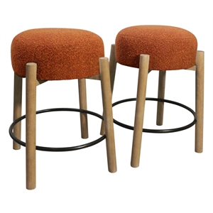 Pemberly Row 2-Piece Boucle Fabric Counter Stool Set in Rust on Wood