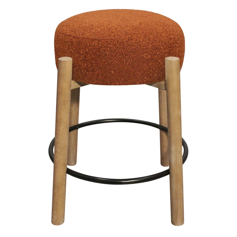 Pemberly Row 2-Piece Boucle Fabric Counter Stool Set in Rust on Wood
