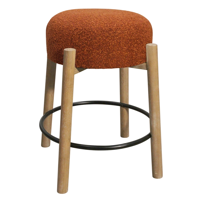 Pemberly Row 2-Piece Boucle Fabric Counter Stool Set in Rust on Wood