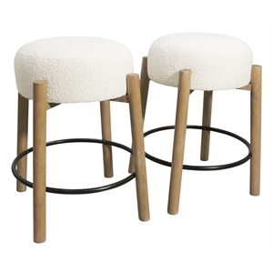 Pemberly Row 2-Piece Boucle Fabric Counter Stool Set in Ivory on Wood