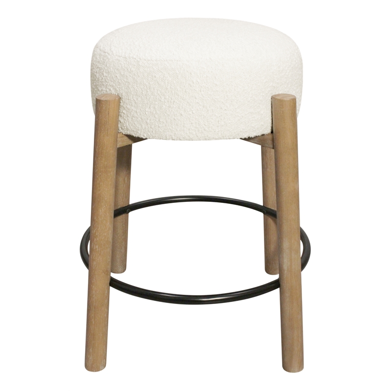 Pemberly Row 2-Piece Boucle Fabric Counter Stool Set in Ivory on Wood
