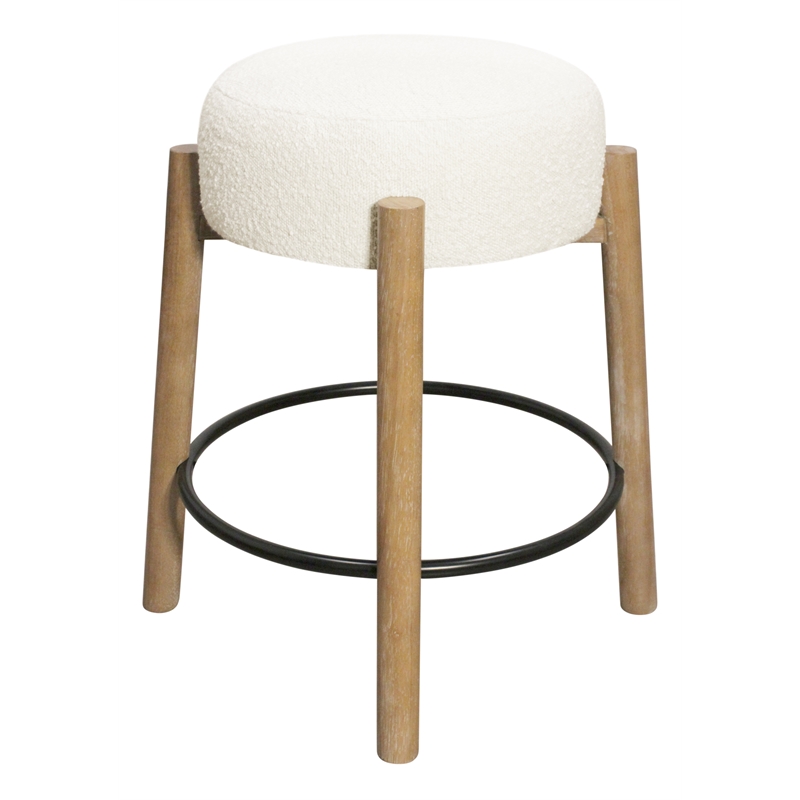 Pemberly Row 2-Piece Boucle Fabric Counter Stool Set in Ivory on Wood