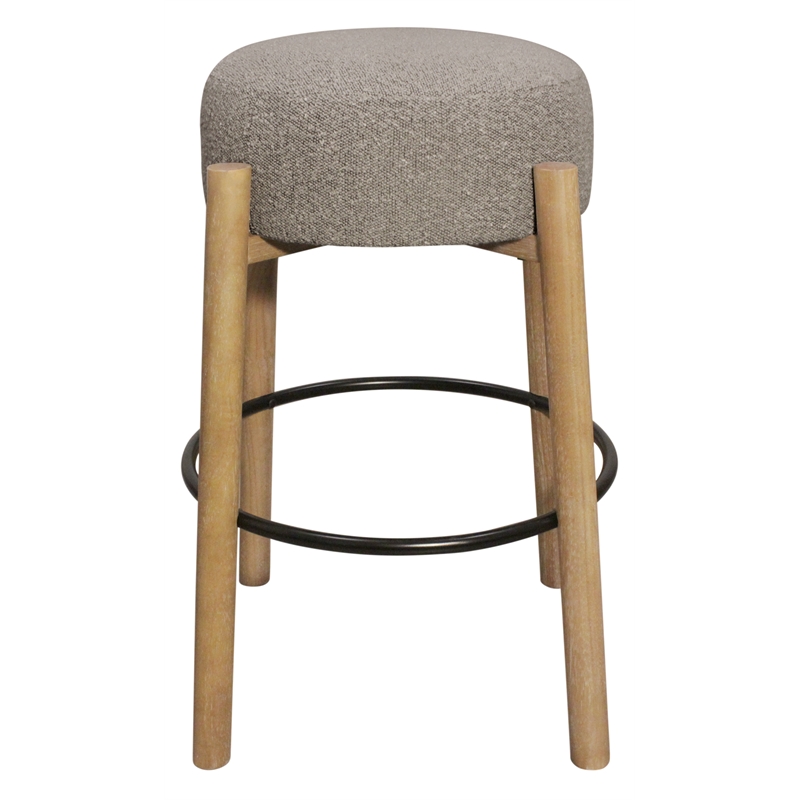 Pemberly Row 2-Piece Boucle Fabric Barstool Set in Silver on Solid Wood