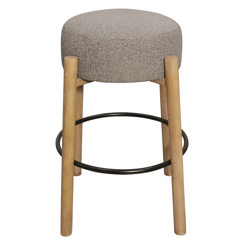 Pemberly Row 2-Piece Boucle Fabric Barstool Set in Silver on Solid Wood