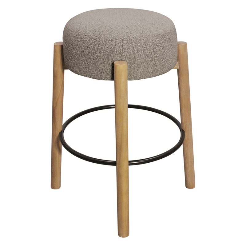 Pemberly Row 2-Piece Boucle Fabric Barstool Set in Silver on Solid Wood