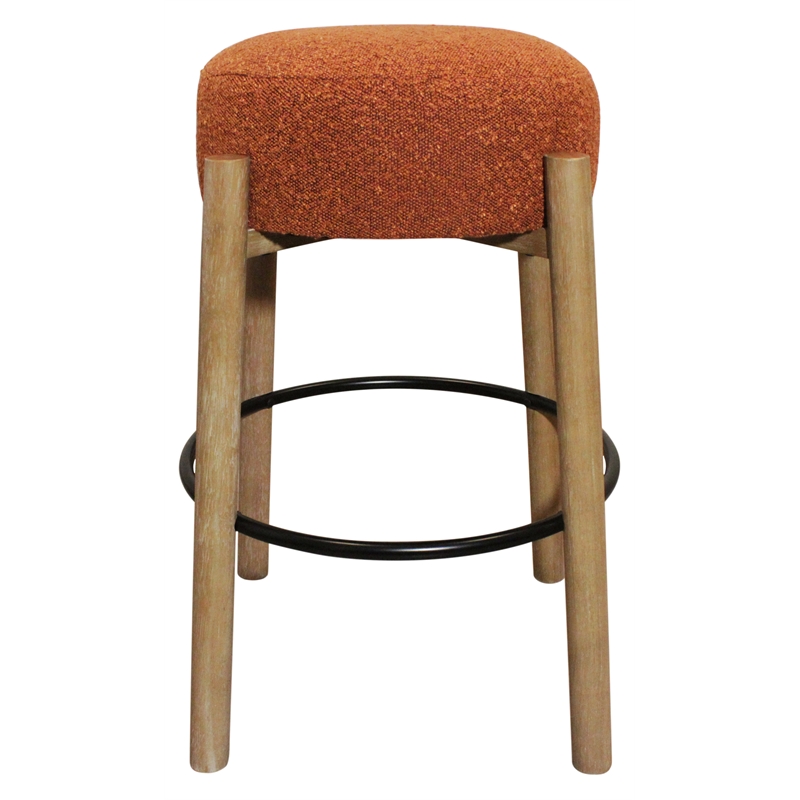 Pemberly Row 2-Piece Boucle Fabric Barstool Set in Rust on Solid Wood