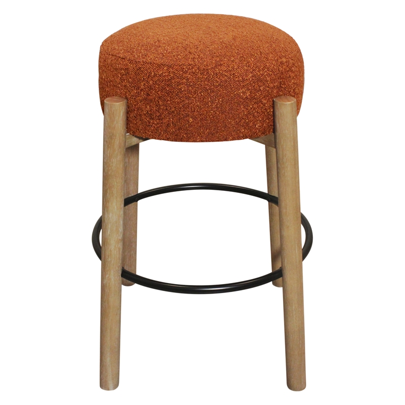 Pemberly Row 2-Piece Boucle Fabric Barstool Set in Rust on Solid Wood
