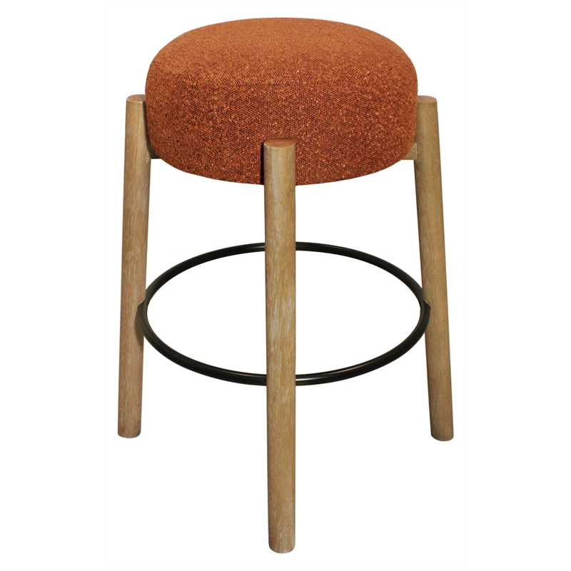 Pemberly Row 2-Piece Boucle Fabric Barstool Set in Rust on Solid Wood