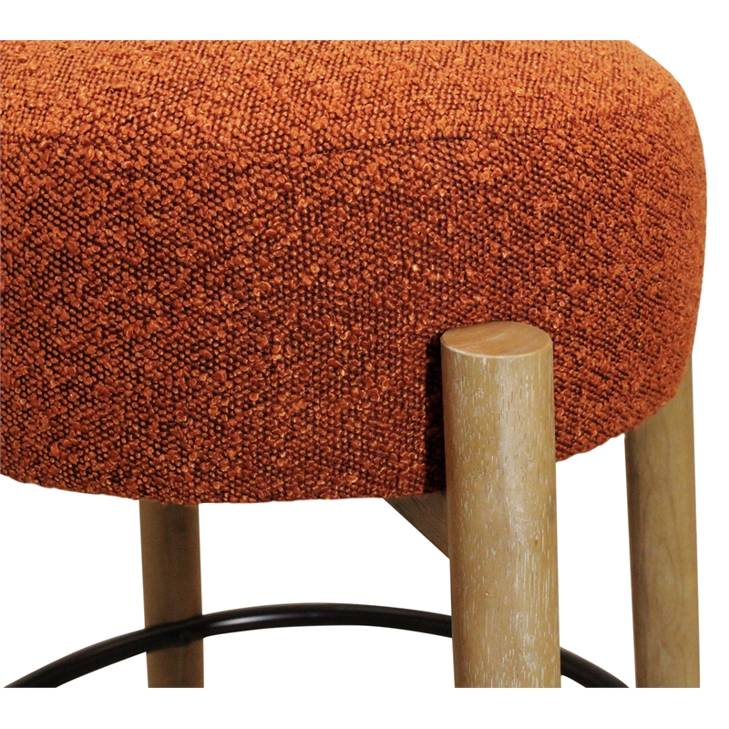 Pemberly Row 2-Piece Boucle Fabric Barstool Set in Rust on Solid Wood