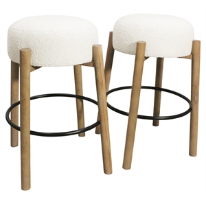 Pemberly Row 2-Piece Boucle Fabric Barstool Set in Ivory on Solid Wood