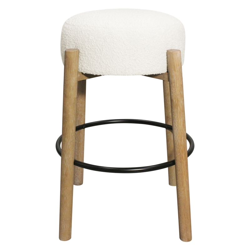 Pemberly Row 2-Piece Boucle Fabric Barstool Set in Ivory on Solid Wood