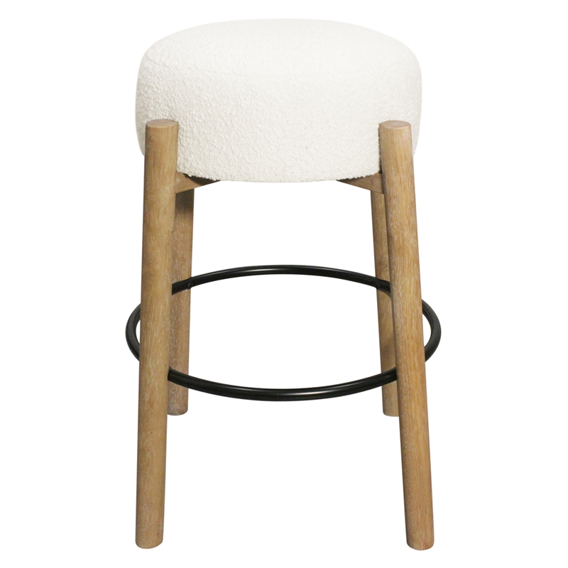 Pemberly Row 2-Piece Boucle Fabric Barstool Set in Ivory on Solid Wood