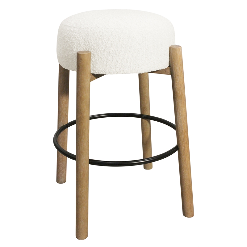 Pemberly Row 2-Piece Boucle Fabric Barstool Set in Ivory on Solid Wood