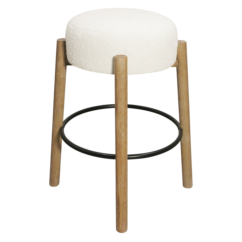 Pemberly Row 2-Piece Boucle Fabric Barstool Set in Ivory on Solid Wood