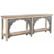 Pemberly Row Hand-Carved Solid Mango Wood Console Table in Ivory and Blue