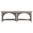 Pemberly Row Hand-Carved Solid Mango Wood Console Table in Ivory and Blue
