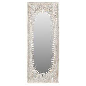 Pemberly Row Hand-Carved Solid Mango Wood Mirror in Distressed White