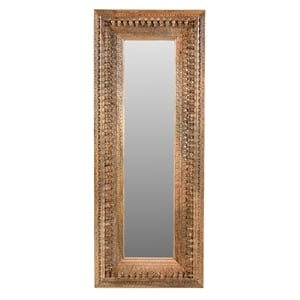 Pemberly Row Hand-Carved Solid Mango Wood Mirror in Natural Finish