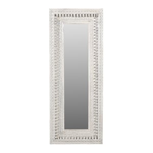 Pemberly Row Hand-Carved Solid Mango Wood Mirror in Distressed White