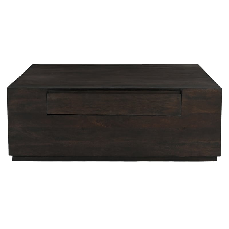 Pemberly Row 2-Drawer Solid Mango Wood Square Cocktail Table in Barista Brown