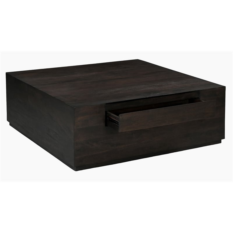 pemberly row 2-drawer solid mango wood square cocktail table in barista brown
