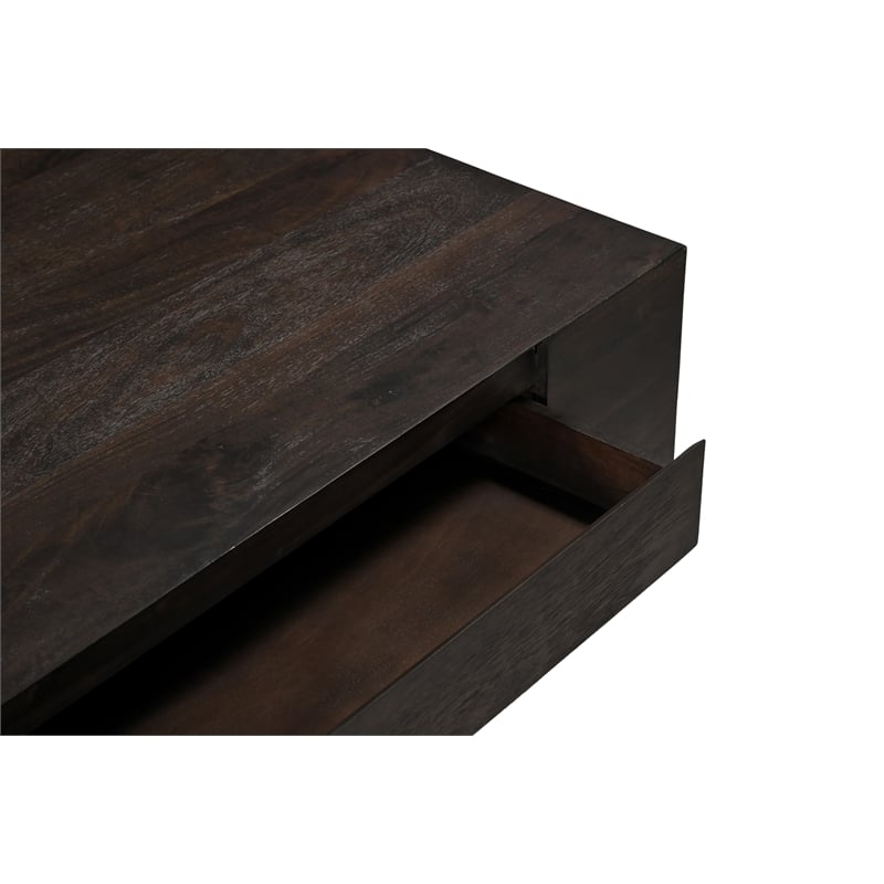 pemberly row 2-drawer solid mango wood square cocktail table in barista brown