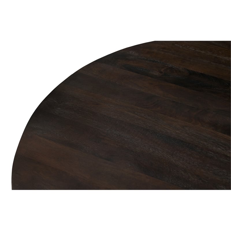 Pemberly Row 2-Drawer Solid Mango Wood Round Cocktail Table in Barista Brown