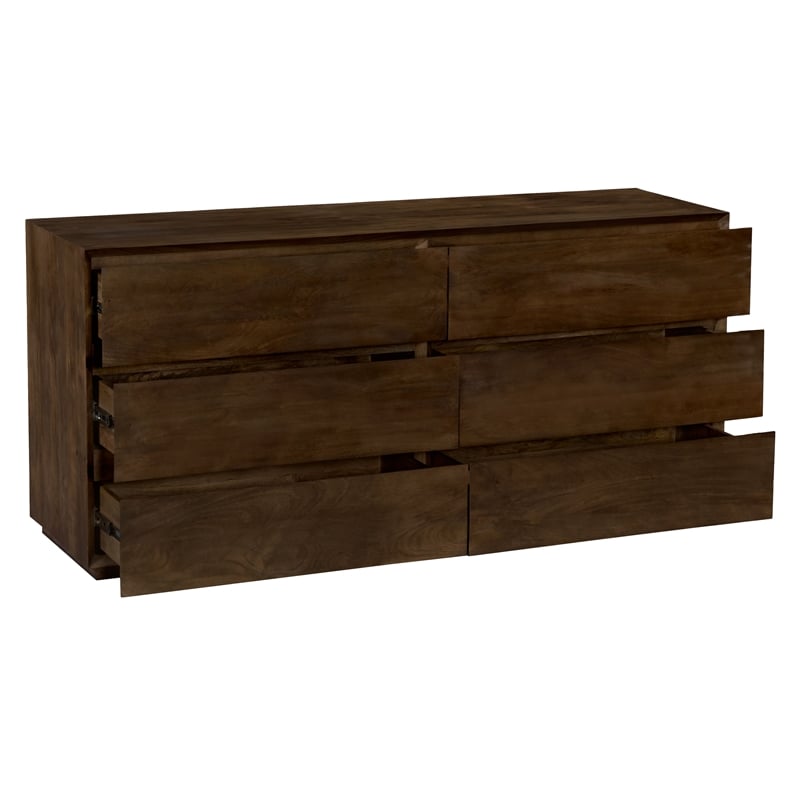 Pemberly Row 6-Drawer Solid Mango Wood Dresser in Barista Brown Finish