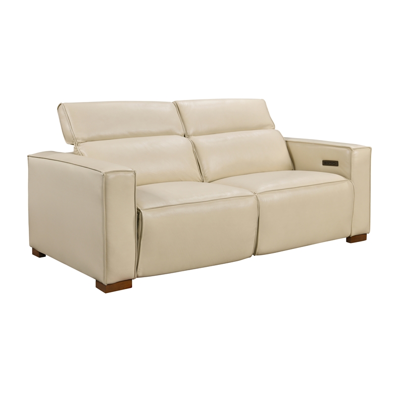 Pemberly Row Contemporary Full-Leather Power Reclining Sofa in Beige