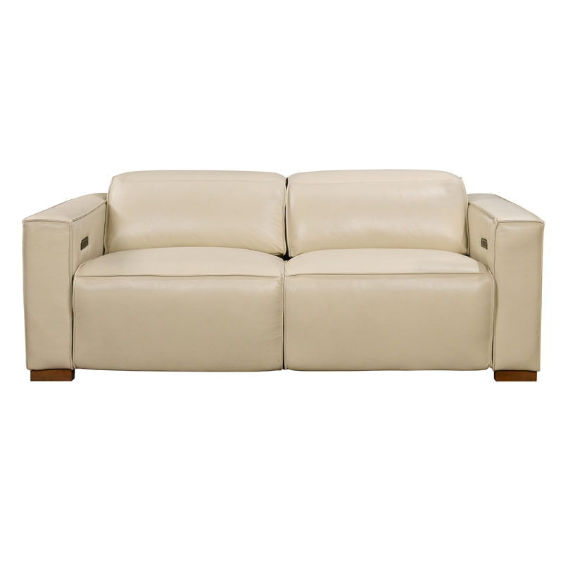 Pemberly Row Contemporary Full-Leather Power Reclining Sofa in Beige