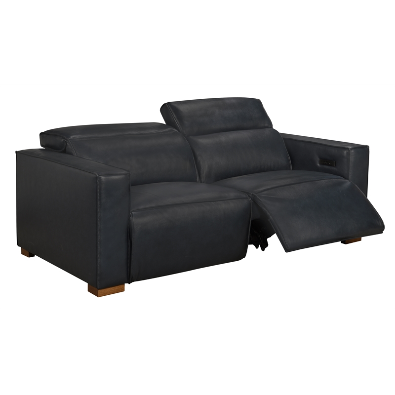 Pemberly Row Contemporary Full-Leather Power Reclining Sofa in Blue