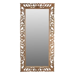 Pemberly Row Hand-Carved Solid Mango Wood Mirror in Natural Finish