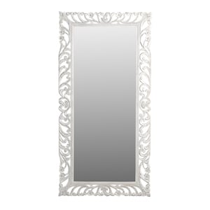 Pemberly Row Hand-Carved Solid Mango Wood Mirror in Distressed White