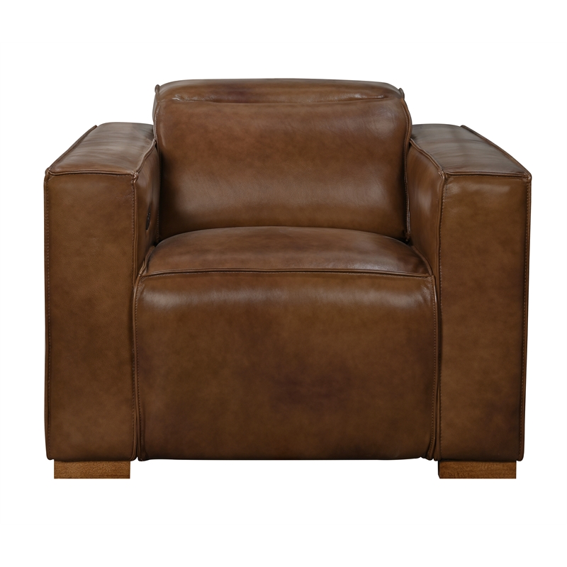 Pemberly Row Full-Leather Power Reclining Lounge Chair in Tan