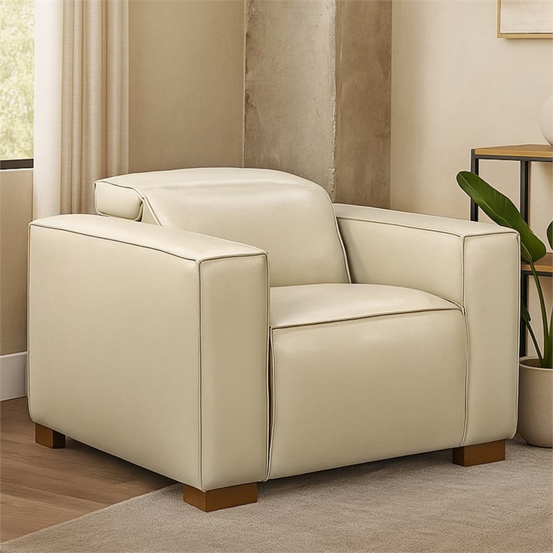Pemberly Row Full-Leather Power Reclining Lounge Chair in Beige