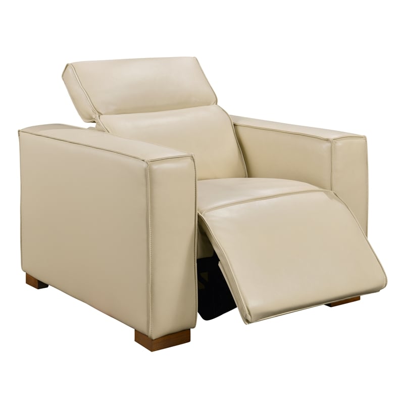 Pemberly Row Full-Leather Power Reclining Lounge Chair in Beige