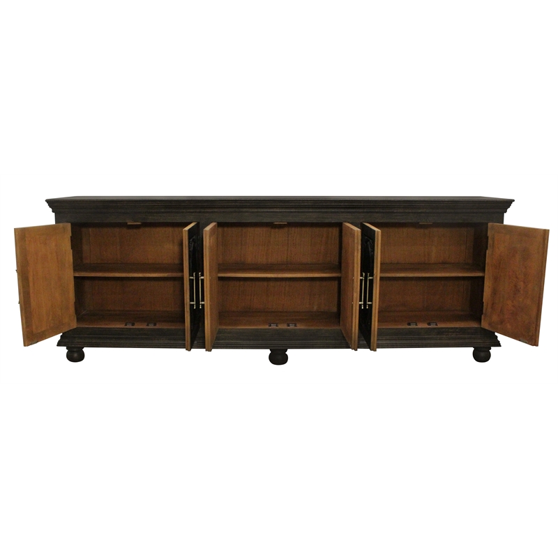 Pemberly Row 6-Door Hand-Carved Solid Wood Sideboard in Antique Black