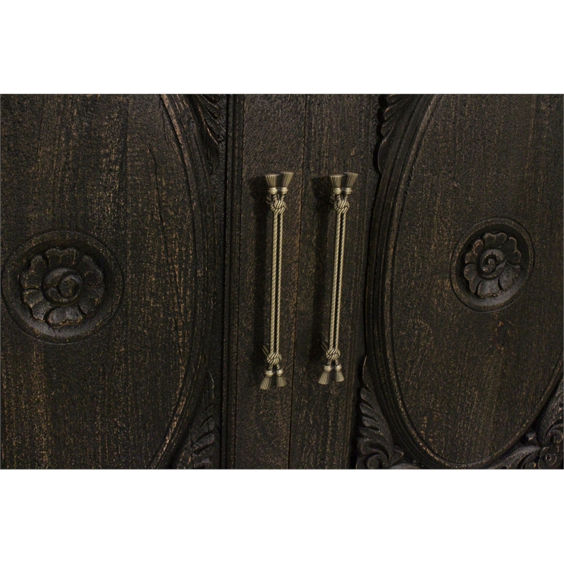 Pemberly Row 6-Door Hand-Carved Solid Wood Sideboard in Antique Black