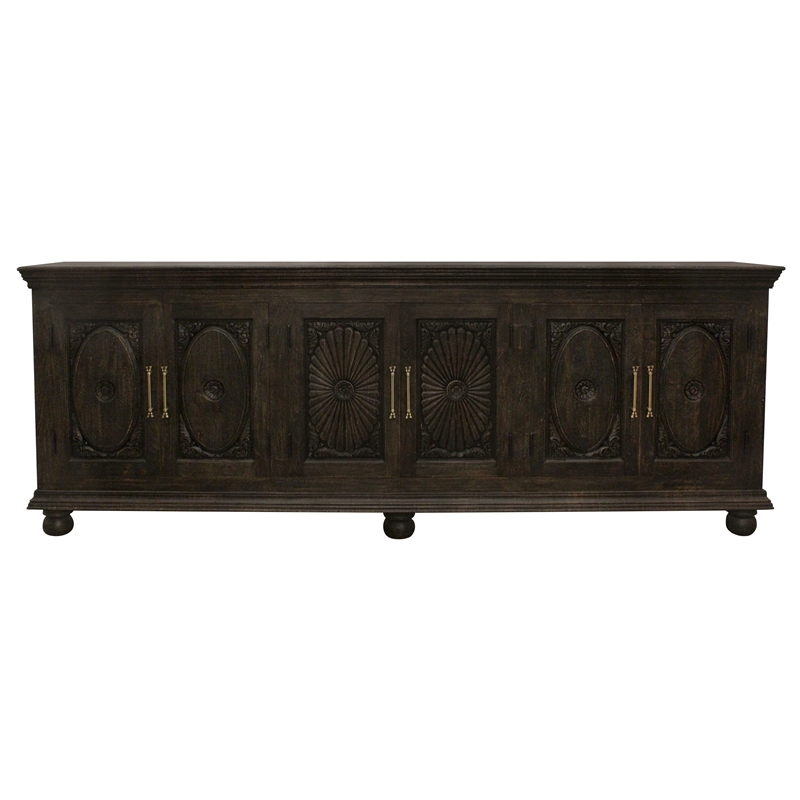 Pemberly Row 6-Door Hand-Carved Solid Wood Sideboard in Antique Black