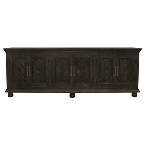 Pemberly Row 6-Door Hand-Carved Solid Wood Sideboard in Antique Black