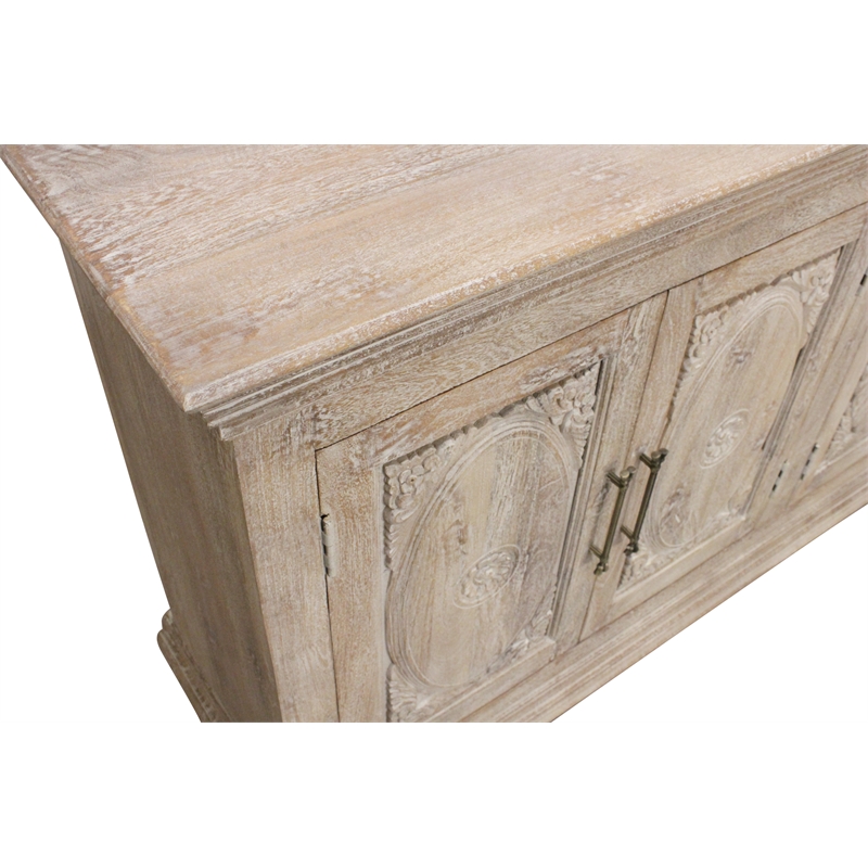 Pemberly Row 6-Door Hand-Carved Solid Wood Sideboard in Distressed White