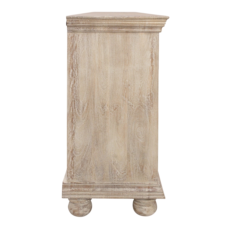 Pemberly Row 6-Door Hand-Carved Solid Wood Sideboard in Distressed White