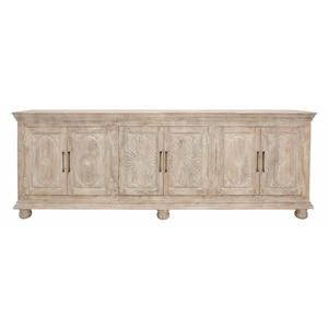 Pemberly Row 6-Door Hand-Carved Solid Wood Sideboard in Distressed White