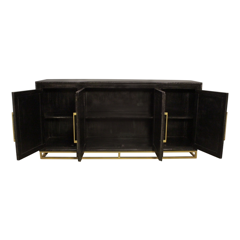 Pemberly Row 4-Door Hand-Carved Solid Wood Sideboard in Antique Black
