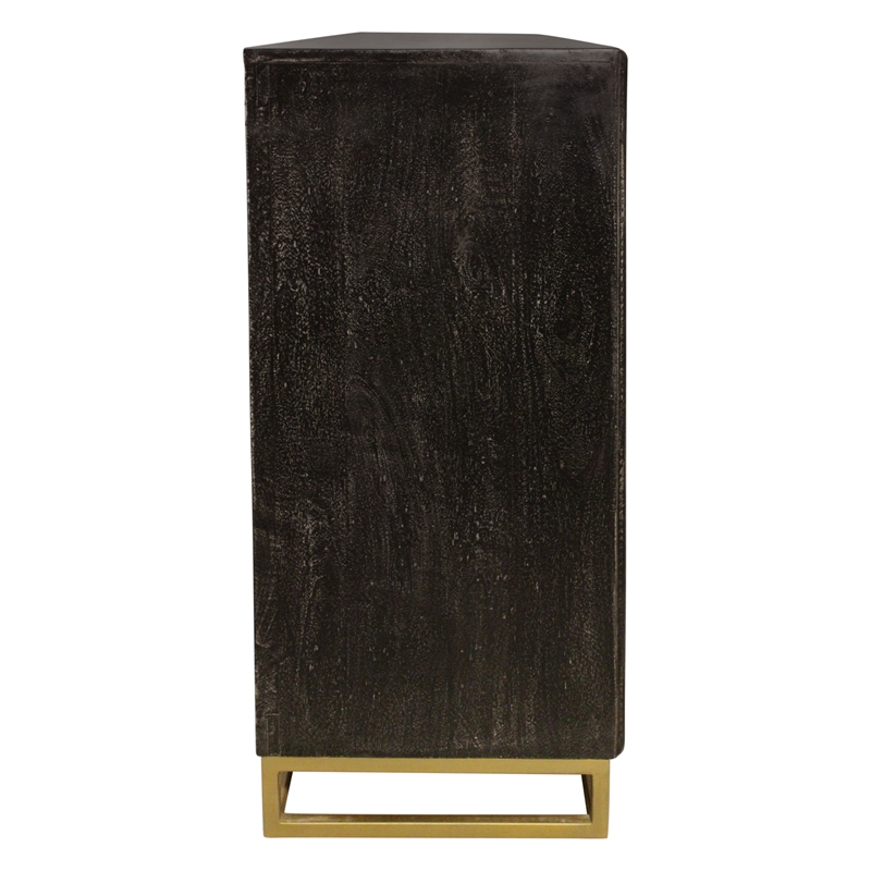 Pemberly Row 4-Door Hand-Carved Solid Wood Sideboard in Antique Black